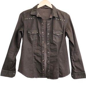 🌈 6/$60, Zara Waxed Cotton Denim Shirt, Brown, Large